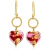 image:imageRossSimons Italian Red and Pink Murano Glass Heart Drop Earrings in 18kt Gold Over Sterling