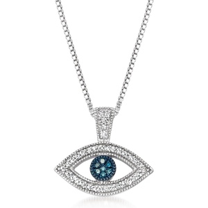 image:imageRossSimons 010 ct tw Blue and White Diamond Evil Eye Pendant Necklace in Sterling SilverDiamond