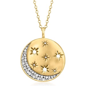 image:imageRossSimons 010 ct tw Diamond Moon and Star Disc Pendant Necklace in 18kt Gold Over SterlingDiamond
