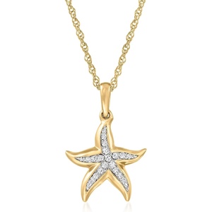 image:imageRossSimons 010 ct tw Diamond Starfish Pendant Necklace in 18kt Gold Over SterlingDiamond