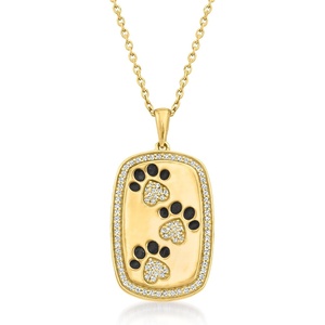 image:imageRossSimons 020 ct tw Diamond Paw Print Pendant Necklace With Black Enamel in 18kt Gold Over SterlingDiamond