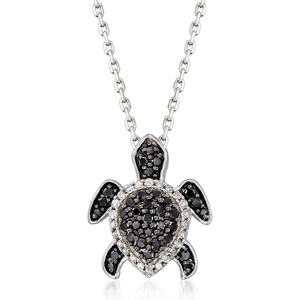 image:imageRossSimons 025 ct tw Black and White Diamond Turtle Pendant Necklace in Sterling SilverDiamond