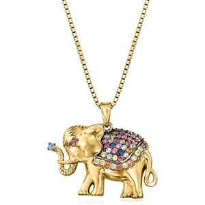 image:imageRossSimons 050 ct tw Multicolored Sapphire Elephant Pendant Necklace in 18kt Gold Over Sterling 18 inches
