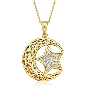 image:imageRossSimons 050 ct tw White Zircon Moon and Star Pendant Necklace in 18kt Gold Over Sterling 18 inches