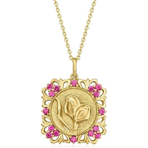 image:imageRossSimons 070 ct tw Rhodolite Garnet Rose Pendant Necklace in 18kt Gold Over Sterling 18 inches