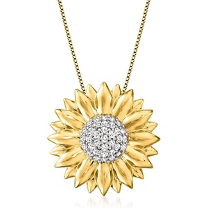 image:imageRossSimons 070 ct tw White Topaz Sunflower Pendant Necklace in 18kt Gold Over SterlingTopaz