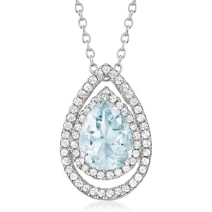 image:imageRossSimons 130 Carat Aquamarine and 30 ct tw White Topaz PearShaped Pendant Necklace in Sterling Silver 18 inches