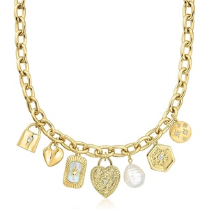 image:imageRossSimons 14kt Yellow GoldPlated Charm Necklace With Simulated Gemstones Pearl and 50 ct tw Czs 18 inches