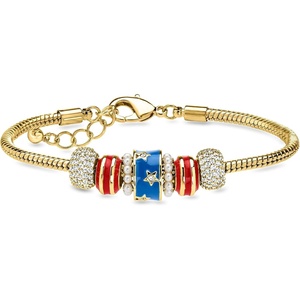image:imageRossSimons 14kt Yellow GoldPlated and Multicolored Enamel Patriotic Bead Charm Bracelet With Simulated Gemstones and Pearls 7 inches