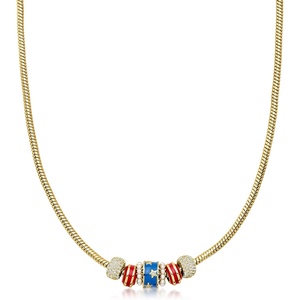 image:imageRossSimons 14kt Yellow GoldPlated and Multicolored Enamel Patriotic Bead Charm Necklace With Simulated Gemstones and Pearls 18 inches