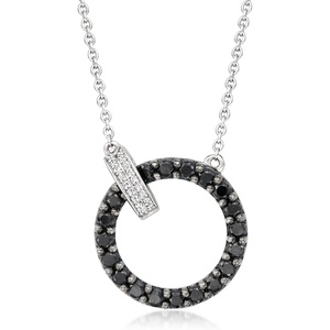 image:imageRossSimons 160 ct tw Black Spinel and 10 ct tw Diamond Circle Clasp Necklace in Sterling Silverspinel
