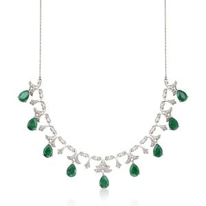 image:imageRossSimons 1600 ct tw Emerald and 27 ct tw Diamond Necklace in Sterling SilverEmerald