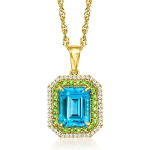 image:imageRossSimons 270 Carat Swiss Blue Topaz and 30 ct tw Chrome Diopside Pendant Necklace With 20 ct tw White Zircon in 18kt Gold Over Sterling