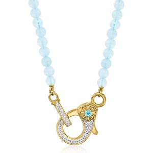 image:imageRossSimons 5000 ct tw Aquamarine Bead and 11 ct tw Diamond Lobster Clasp Necklace With Single Swiss Blue Topaz in 18kt Gold Over SterlingAquamarine