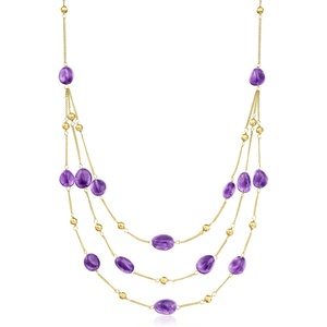 image:imageRossSimons 5500 ct tw Amethyst Bead Station Necklace in 18kt Gold Over Sterling 18 inches