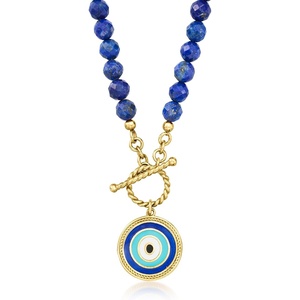 image:imageRossSimons 6mm Lapis Bead and Multicolored Enamel Evil Eye Toggle Necklace in 18kt Gold Over SterlingLapis Lazuli
