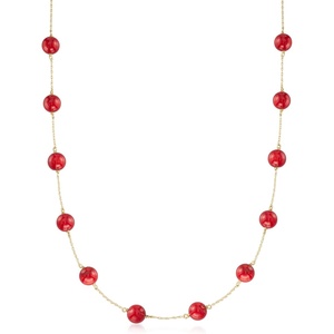 image:imageRossSimons 8mm Gemstone Bead Station Necklace in 14kt Yellow GoldCoral