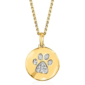 image:imageRossSimons Diamond Paw Print Disc Pendant Necklace in 18kt Gold Over SterlingDiamond