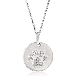 image:imageRossSimons Diamond Paw Print Disc Pendant Necklace in Sterling Silver 16 inches