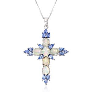 image:imageRossSimons Ethiopian Opal and 190 ct tw Tanzanite Cross Pendant Necklace in Sterling SilverOpal
