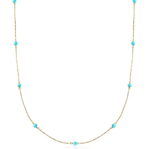 image:imageRossSimons Italian 4mm Turquoise Bead Station Necklace in 14kt Yellow Goldstabilizedturquoise