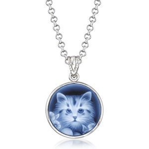 image:imageRossSimons Italian Blue Agate Cat Cameo Pendant Necklace in Sterling Silver 18 inches