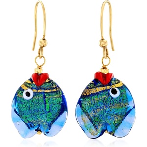 image:imageRossSimons Italian Blue and Green Murano Glass Fish Drop Earrings With 18kt Gold Over Sterling