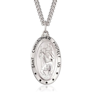 image:imageRossSimons Mens Sterling Silver Saint Christopher Oval Medal With Stainless Steel Chain 24 inches