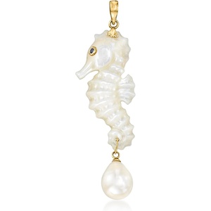 image:imageRossSimons MotherOfPearl Seahorse Pendant With 10105mm Cultured Pearl With Single Sapphire in 14kt Yellow Gold
