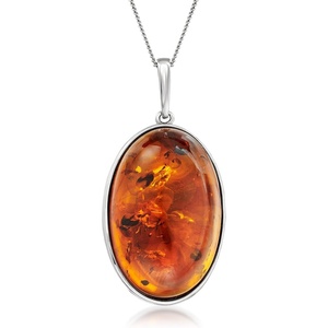 image:imageRossSimons Oval Cognac Amber Pendant Necklace in Sterling SilverAmber