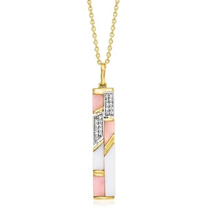 image:imageRossSimons Pink and White Opal Pendant Necklace With 10 ct tw White Topaz in 18kt Gold Over Sterling 18 inches