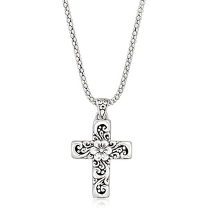 image:imageRossSimons Sterling Silver BaliStyle Floral Cross Pendant Necklace 18 inches