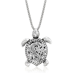 image:imageRossSimons Sterling Silver BaliStyle Turtle Pendant NecklaceNo Gemstone