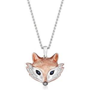 image:imageRossSimons Sterling Silver and 18kt Rose Gold Over Sterling Fox Pendant Necklace With Diamonds and SapphiresSapphire