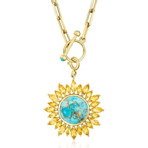 image:imageRossSimons Turquoise and 250 ct tw Citrine Sunflower Toggle Necklace in 18kt Gold Over SterlingCitrine