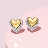 image:imagePure Collection by RossSimons 010 ct tw Diamond DoubleHeart Stud Earrings in Sterling Silver and 14kt Yellow Gold