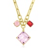 image:imageRossSimons 14kt Yellow GoldPlated Paper Clip Link Necklace With Simulated Tonal Pink and Red Gemstones 18 inches