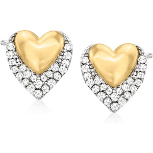image:imagePure Collection by RossSimons 010 ct tw Diamond DoubleHeart Stud Earrings in Sterling Silver and 14kt Yellow Gold