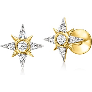 image:imagePure Collection by RossSimons 010 ct tw Diamond Star FlatBack Stud Earrings in 14kt Yellow Gold