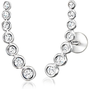 image:imagePure Collection by RossSimons 015 ct tw Diamond Curved FlatBack Ear Climbers in Sterling Silver