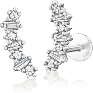 image:imagePure Collection by RossSimons 015 ct tw Diamond FlatBack Ear Climbers in Sterling Silver