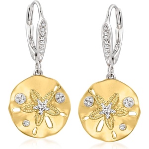 image:imageRossSimons 013 ct tw Diamond Sand Dollar Earrings in Sterling Silver and 18kt Gold Over Sterling