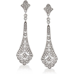 image:imageRossSimons 015 ct tw Diamond Openwork Drop Earrings in Sterling Silver