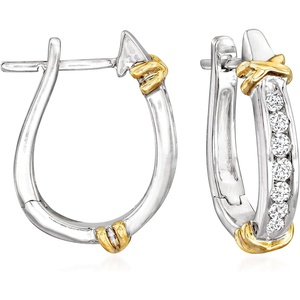 image:imageRossSimons 025 ct tw Diamond Hoop Earrings in Sterling Silver With 14kt Yellow Gold
