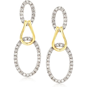 image:imageRossSimons 050 ct tw Diamond Oval Loop Drop Earrings in Sterling Silver and 14kt Yellow Gold
