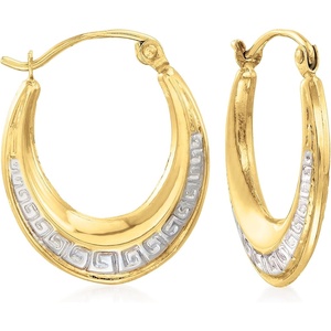 image:imageRossSimons 14kt 2Tone Gold Greek Key Oval Hoop Earrings