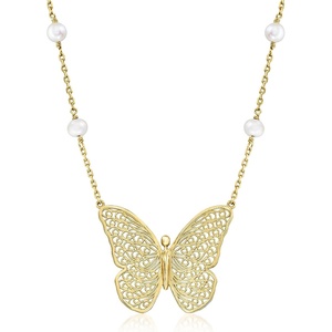 image:imageRossSimons 14kt Yellow GoldPlated Filigree Butterfly Necklace With 556mm Cultured Pearls 18 inches
