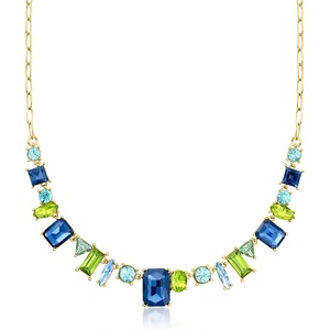 image:imageRossSimons 14kt Yellow GoldPlated Necklace With Simulated Tonal Blue and Green Gemstones 18 inches