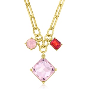 image:imageRossSimons 14kt Yellow GoldPlated Paper Clip Link Necklace With Simulated Tonal Pink and Red Gemstones 18 inches
