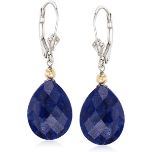 image:imageRossSimons 1800 ct tw Opaque Sapphire Drop Earrings in Sterling Silver and 14kt Yellow Gold